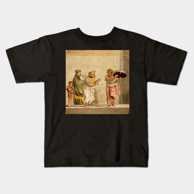 ANTIQUE ROMAN MOSAICS ,GREEK COMEDY THEATER SCENE WITH MUSICIANS AND TAMBOURINE PLAYER Kids T-Shirt by BulganLumini